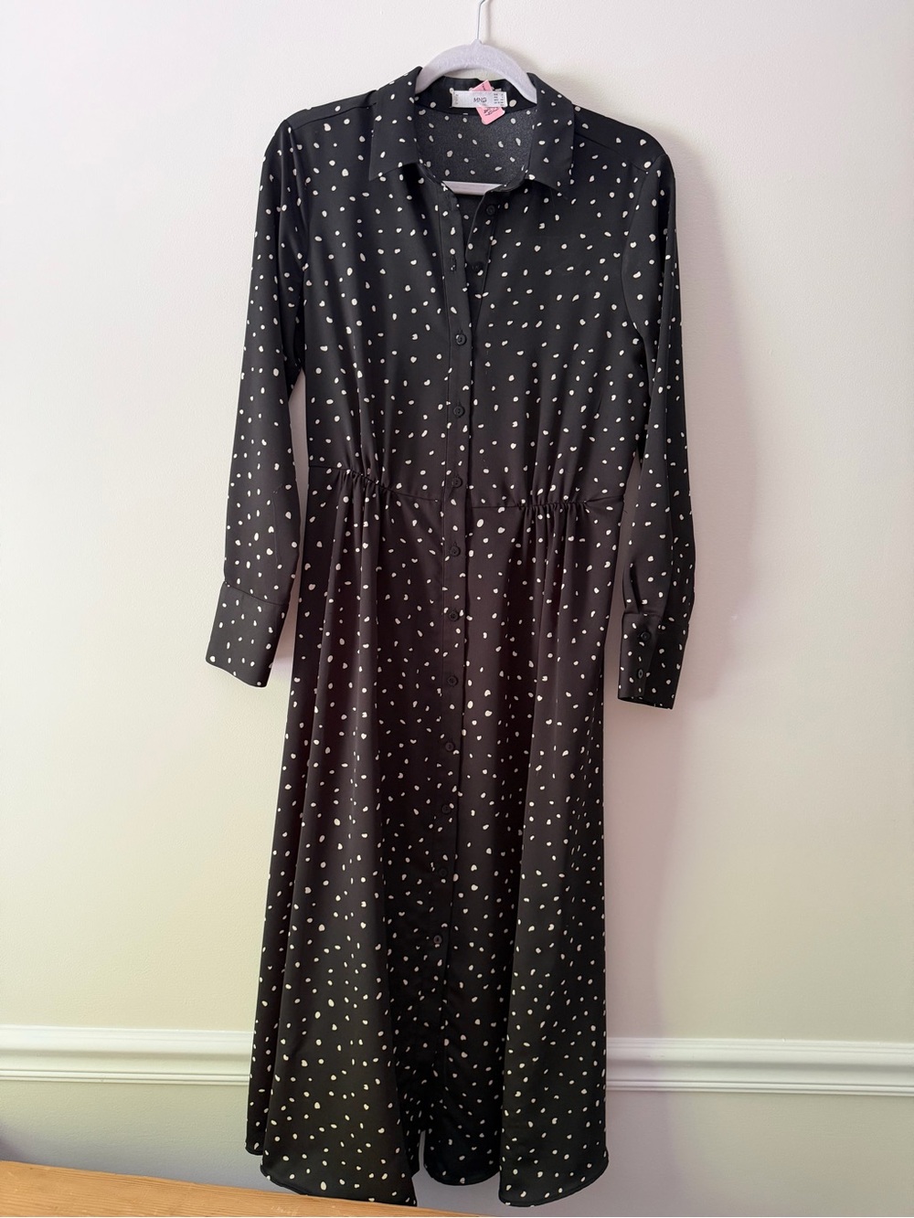 Mango Polko Dot Button-Front Midi Dress